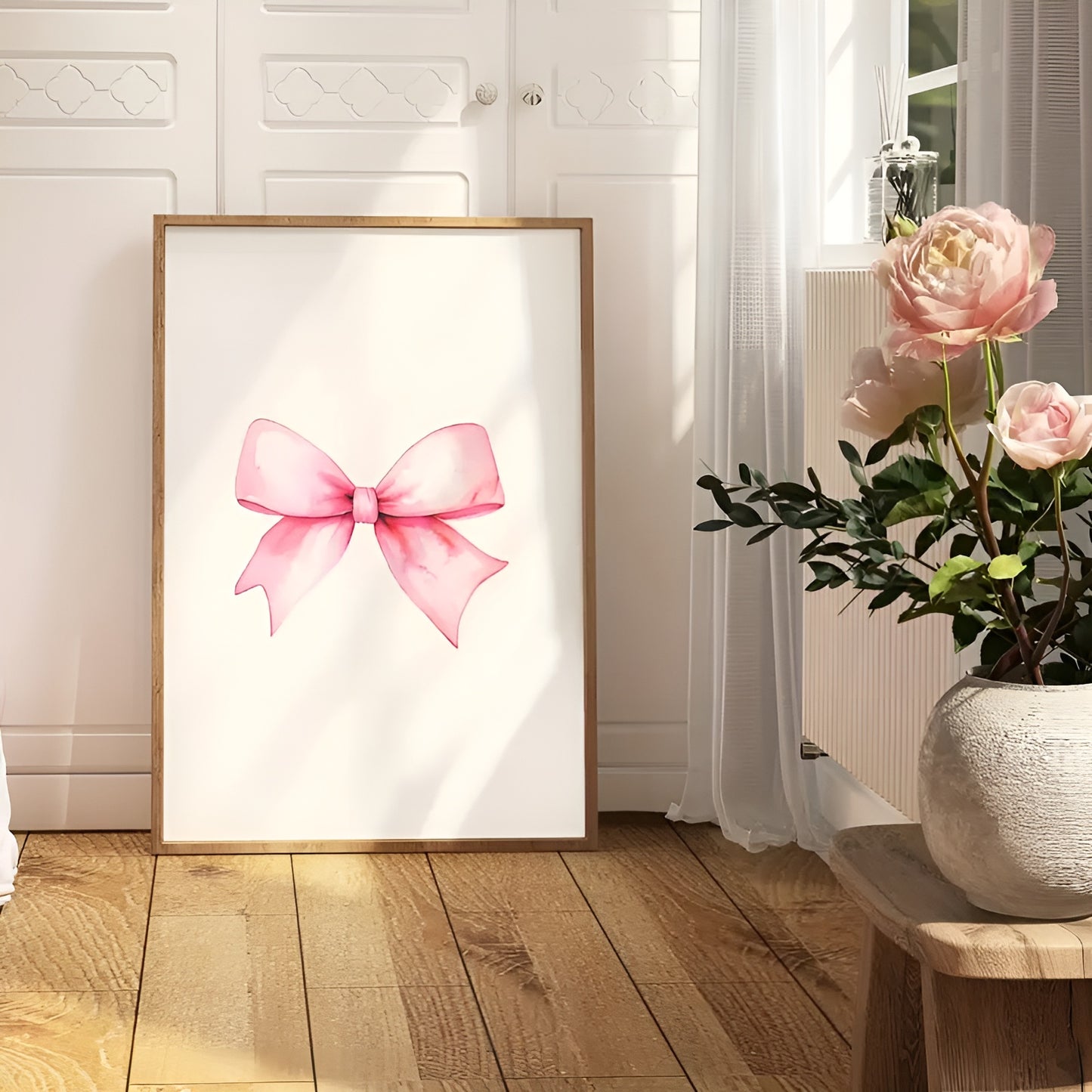 Stylish modern pink bow design canvas prints for home decoration
