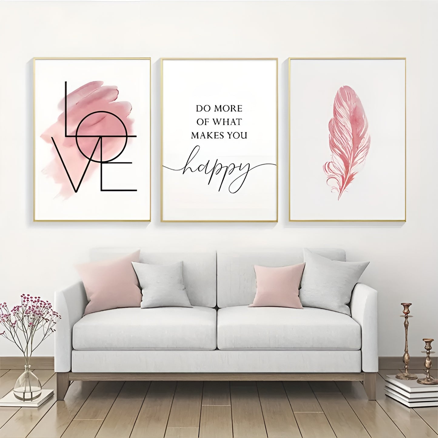 chic feather painting set for living room walls
