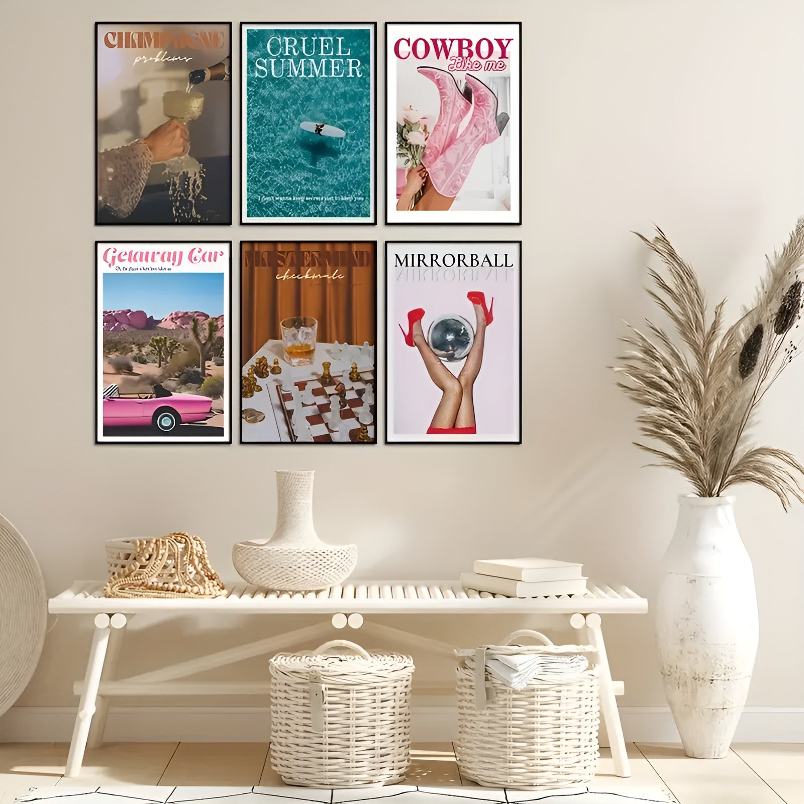 Chic and vintage-style canvas posters for bedroom and living room decor
