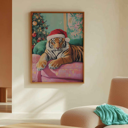 Quirky Christmas Tiger poster design for modern spaces.	