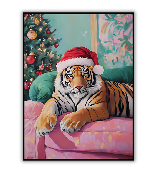 Christmas Tiger poster for festive and playful wall decor.	