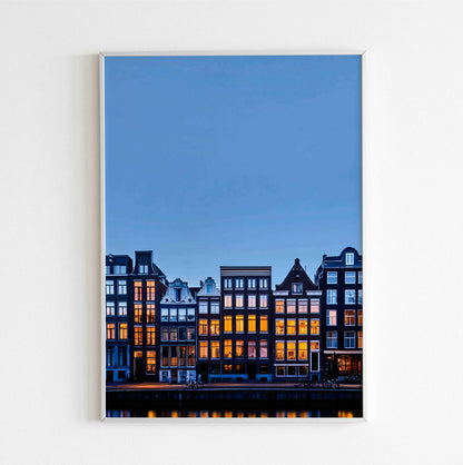 Amsterdam blue hour scenic cityscape poster digital download for travel decor
