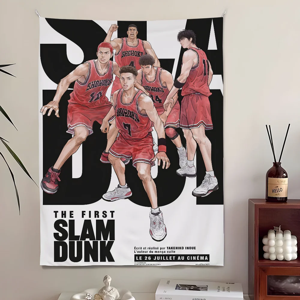 Japanese comic style tapestry with Slam Dunk characters

