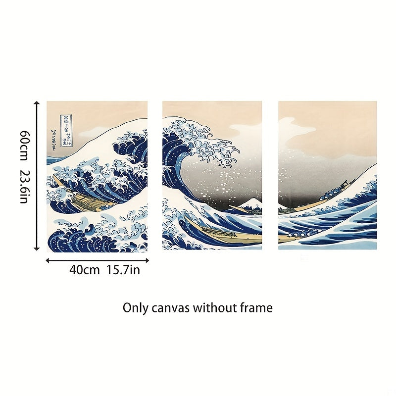 Classic Japanese ukiyo-e wave print set ideal for aesthetic wall decor
