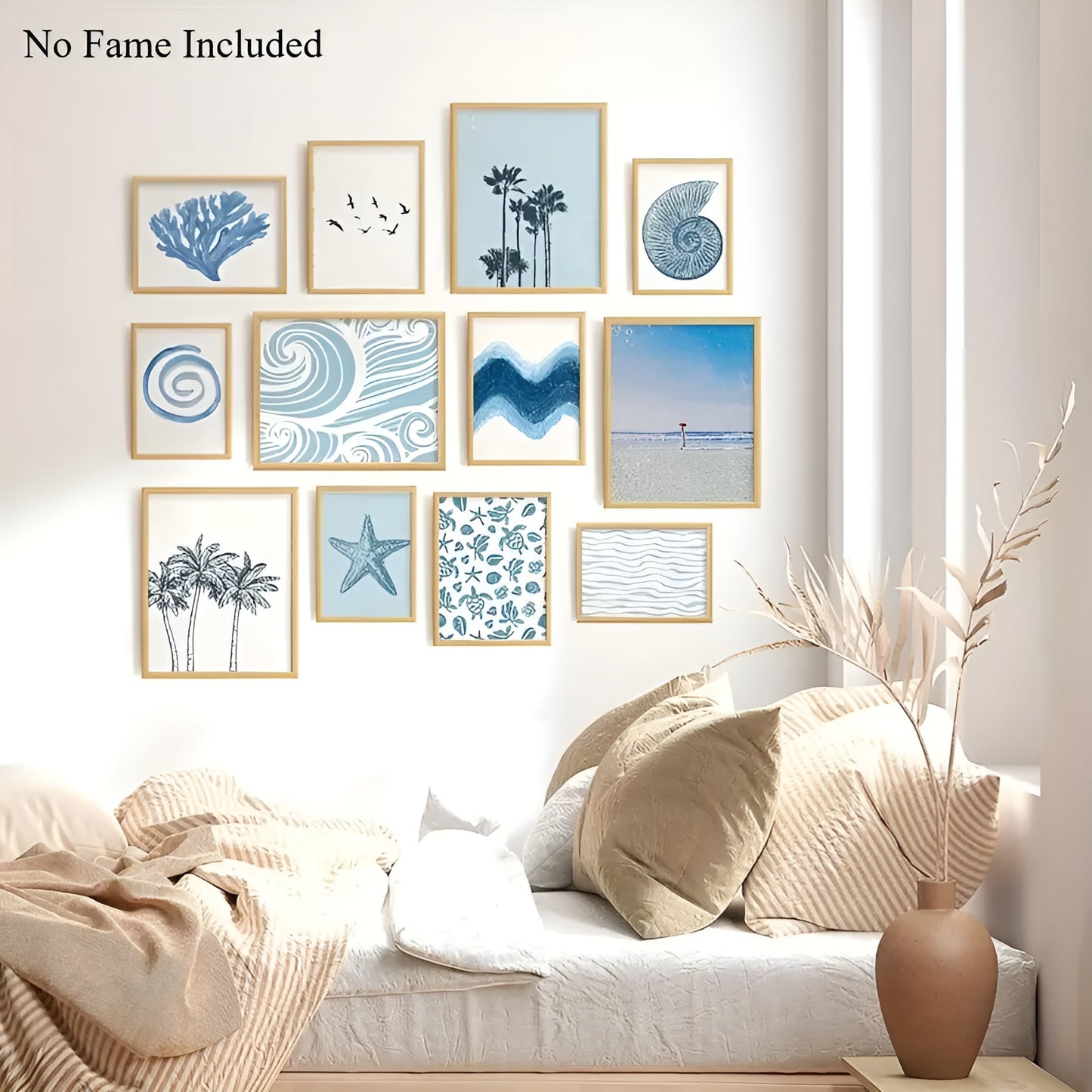 12-piece coastal home decor with frameless prints in 8x10 inches for modern spaces.
