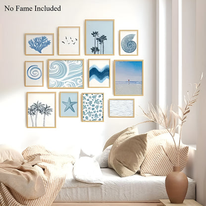 12-piece coastal home decor with frameless prints in 8x10 inches for modern spaces.
