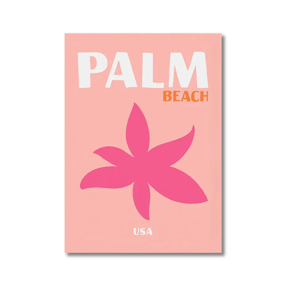 Coastal Mykonos and palm Miami wall art print for vacation vibes
