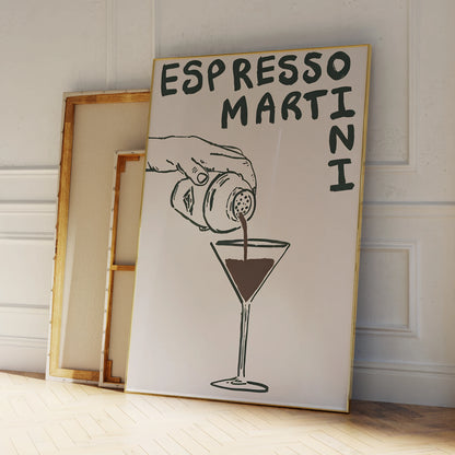 Cocktail-themed wall poster featuring espresso martini in modern style

