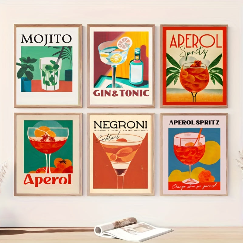 Vibrant cocktail-themed canvas prints for dining area and cafe walls
