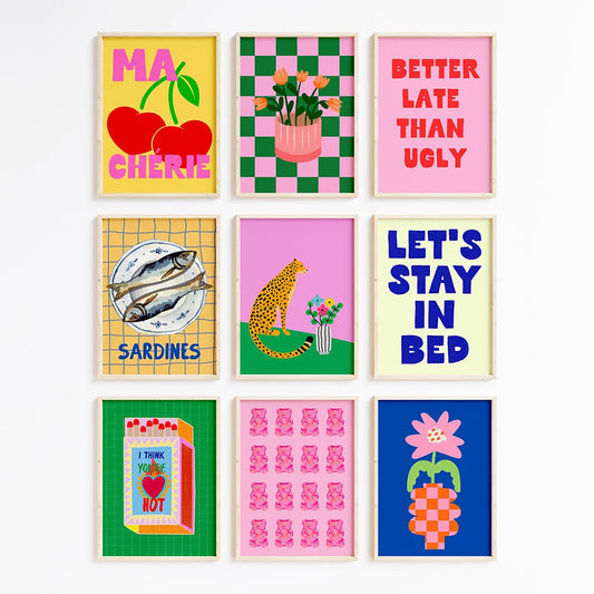 Colorful eclectic poster set canvas for bedroom