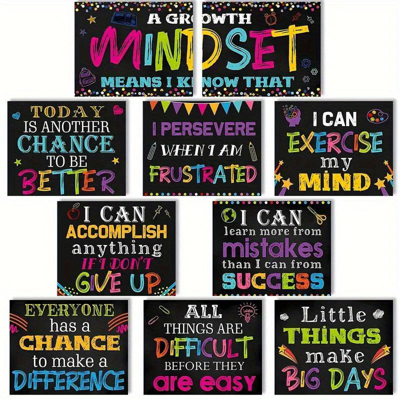 Colorful growth mindset posters to promote positivity in learning spaces
