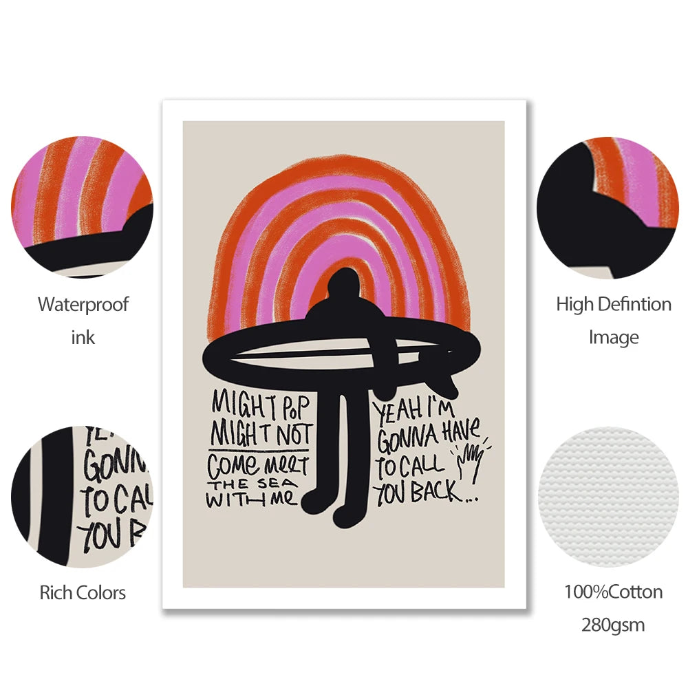 Rainbow surfing wall print for beach lovers and surfers

