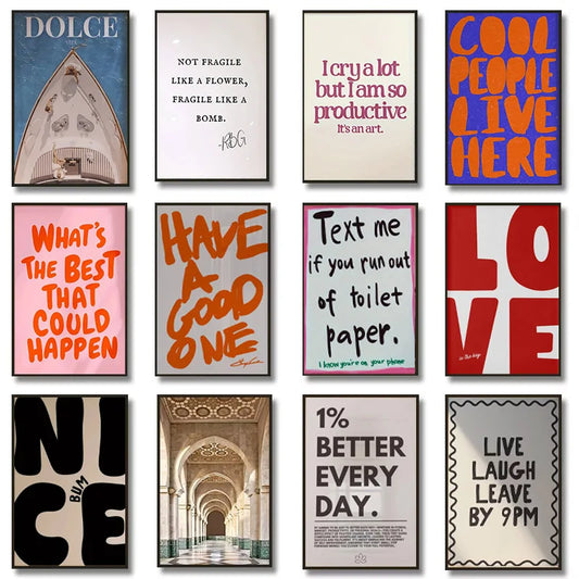 Colorful text poster with chic pink and white vintage design for home decor