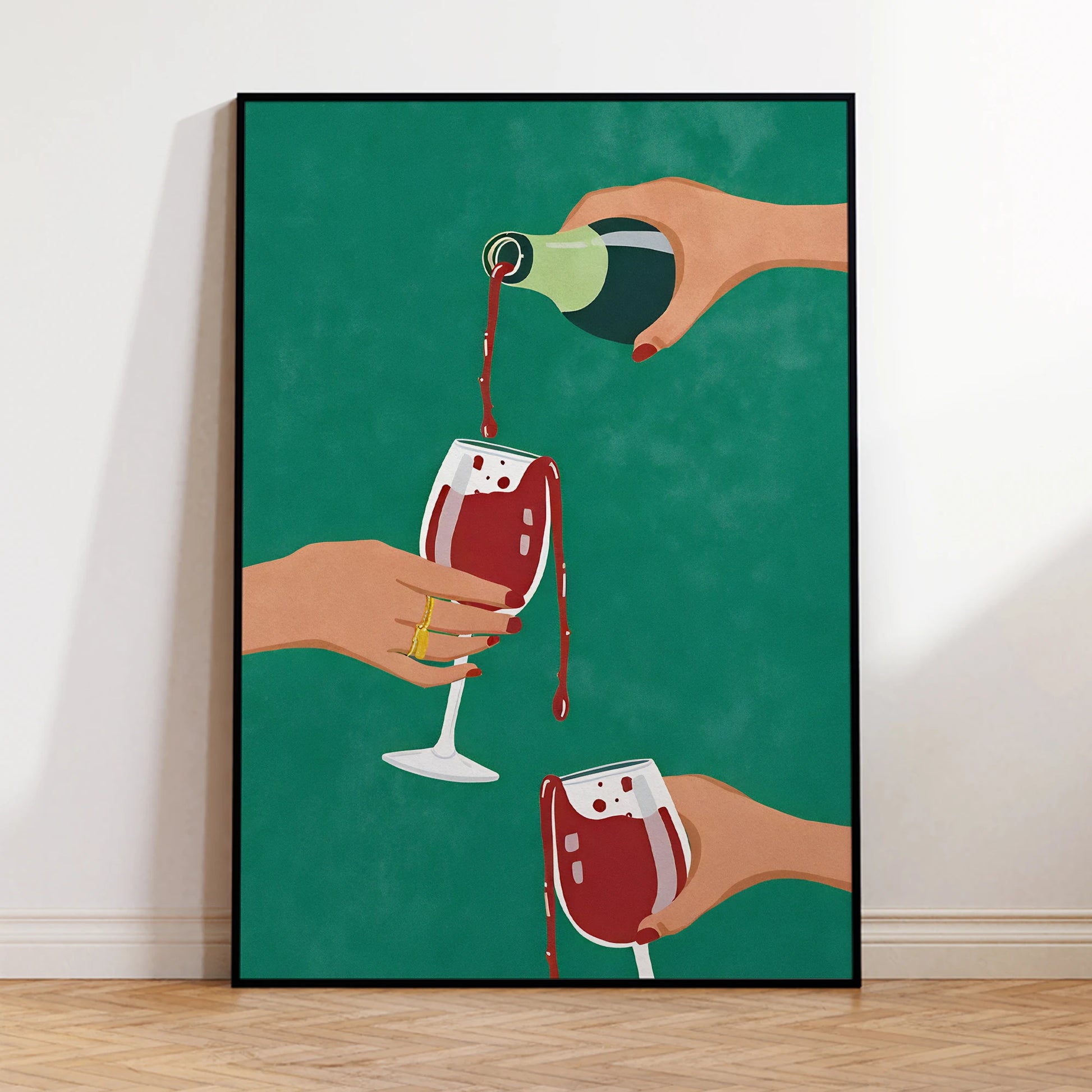 Abstract celebration wall poster with wine glasses and artistic style

