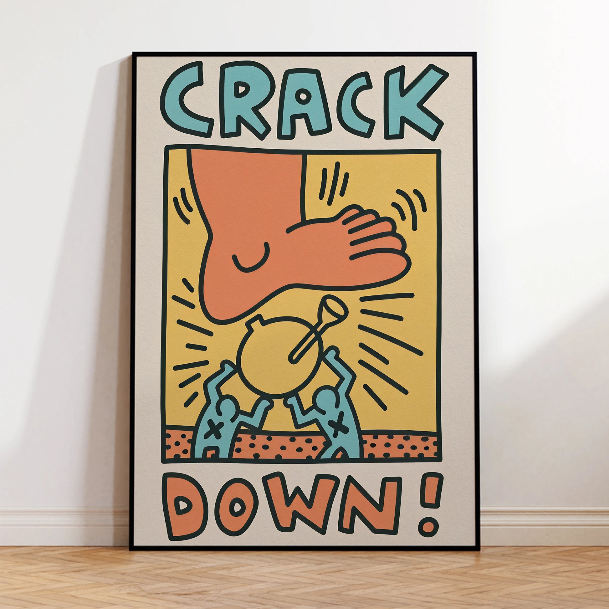 Modern printmaking wall poster with crack down abstract design

