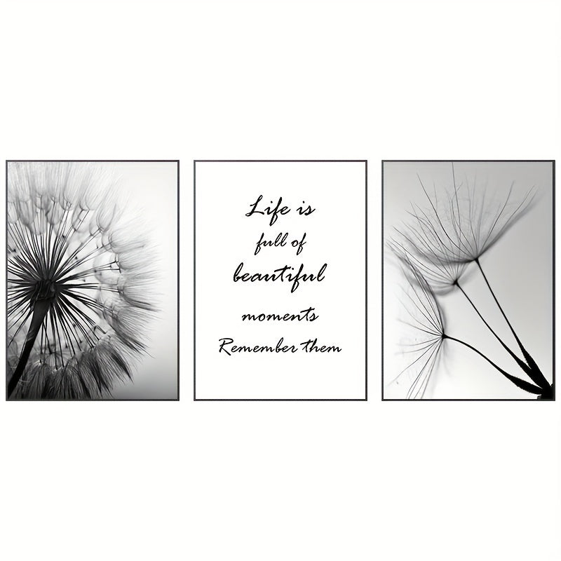 Contemporary black and white dandelion painting set
