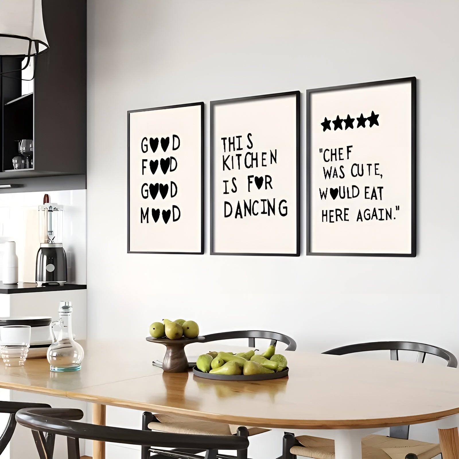 Frameless minimalist kitchen artwork set in neutral tones, perfect for modern home decor.
