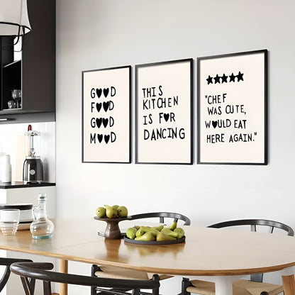 Frameless minimalist kitchen artwork set in neutral tones, perfect for modern home decor.
