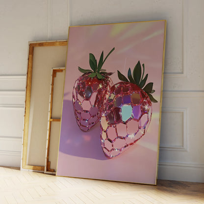 Strawberry sparkle wall poster in pink modern design

