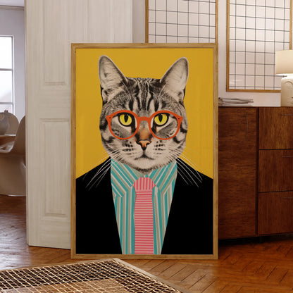 Cool animal cat with glasses modern canvas poster

