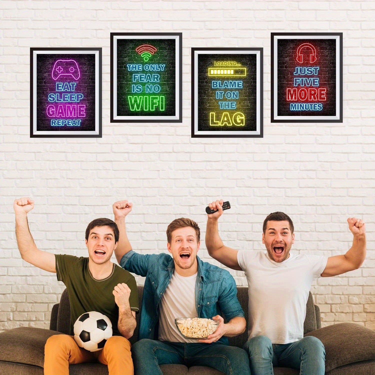 Gamer wall art set with futuristic neon designs
