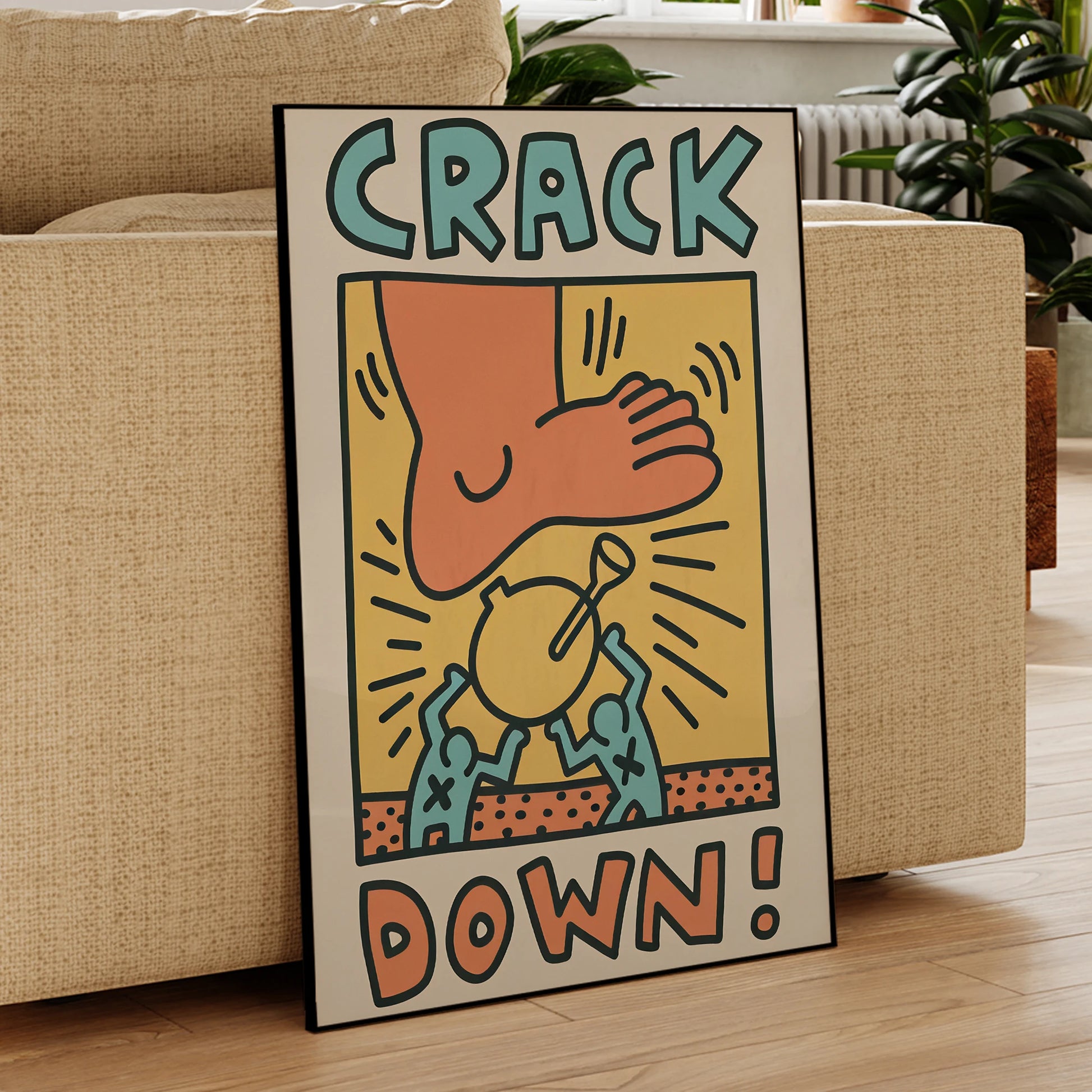 Bold abstraction crack down canvas painting for living room decor

