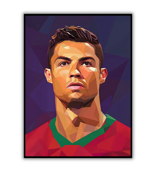 Cristiano Ronaldo poster for sports fans, football-themed wall art, and celebrity athlete prints.