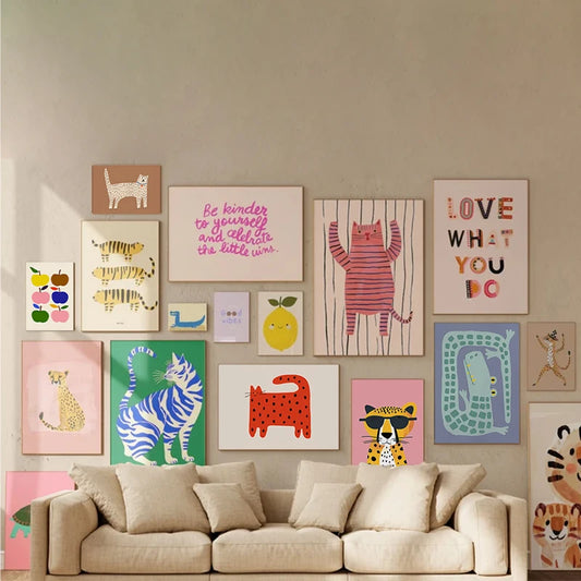 Colorful cartoon animal poster for nursery and kindergarten wall decor


