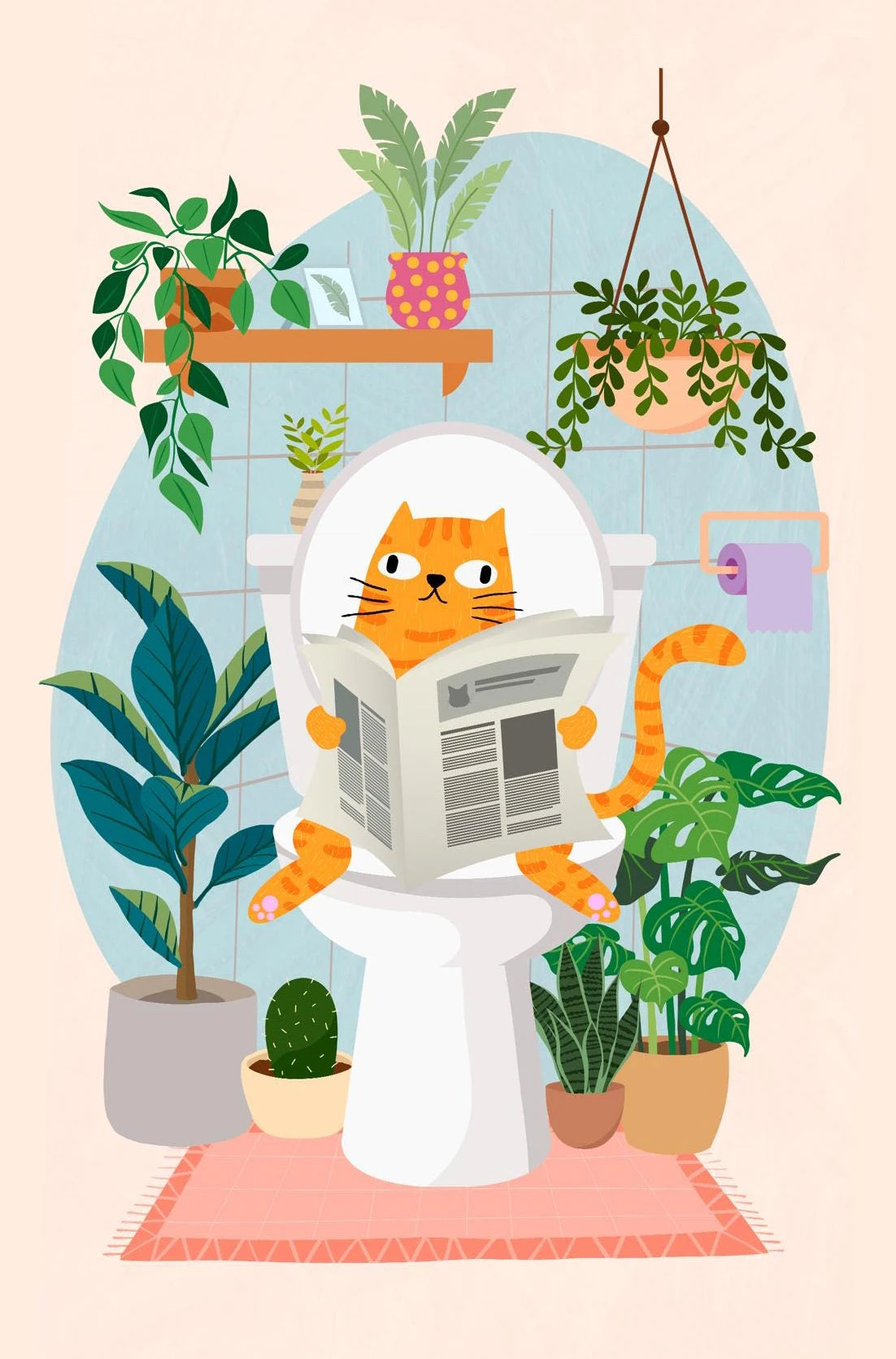 Colorful cute cat life illustration wall art for modern home decor

