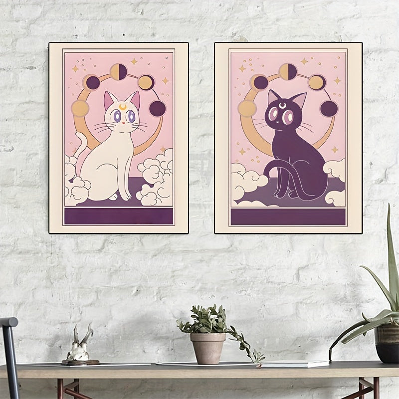 Adorable Japanese cartoon cat canvas art prints for modern wall decor
