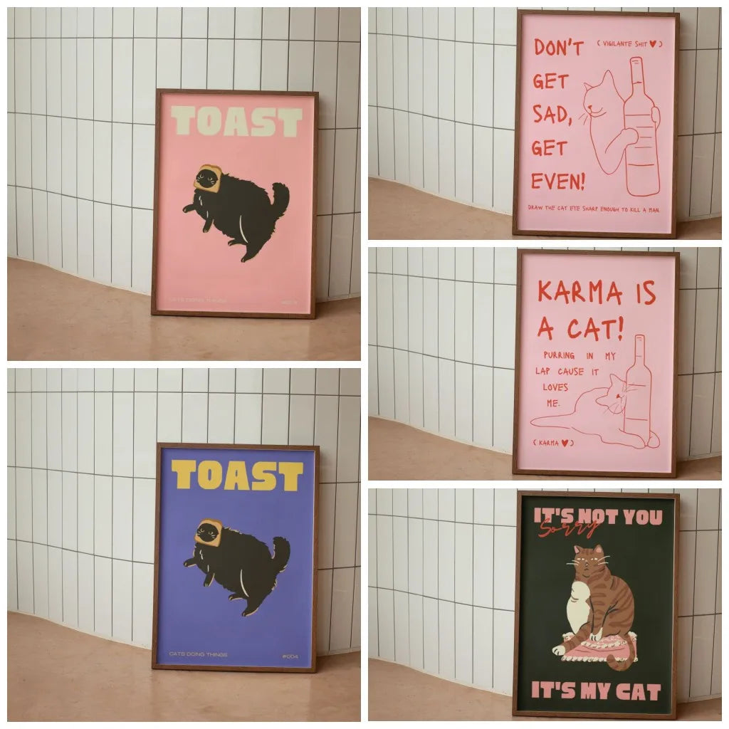 Cute kitten illustration poster with funny quotes