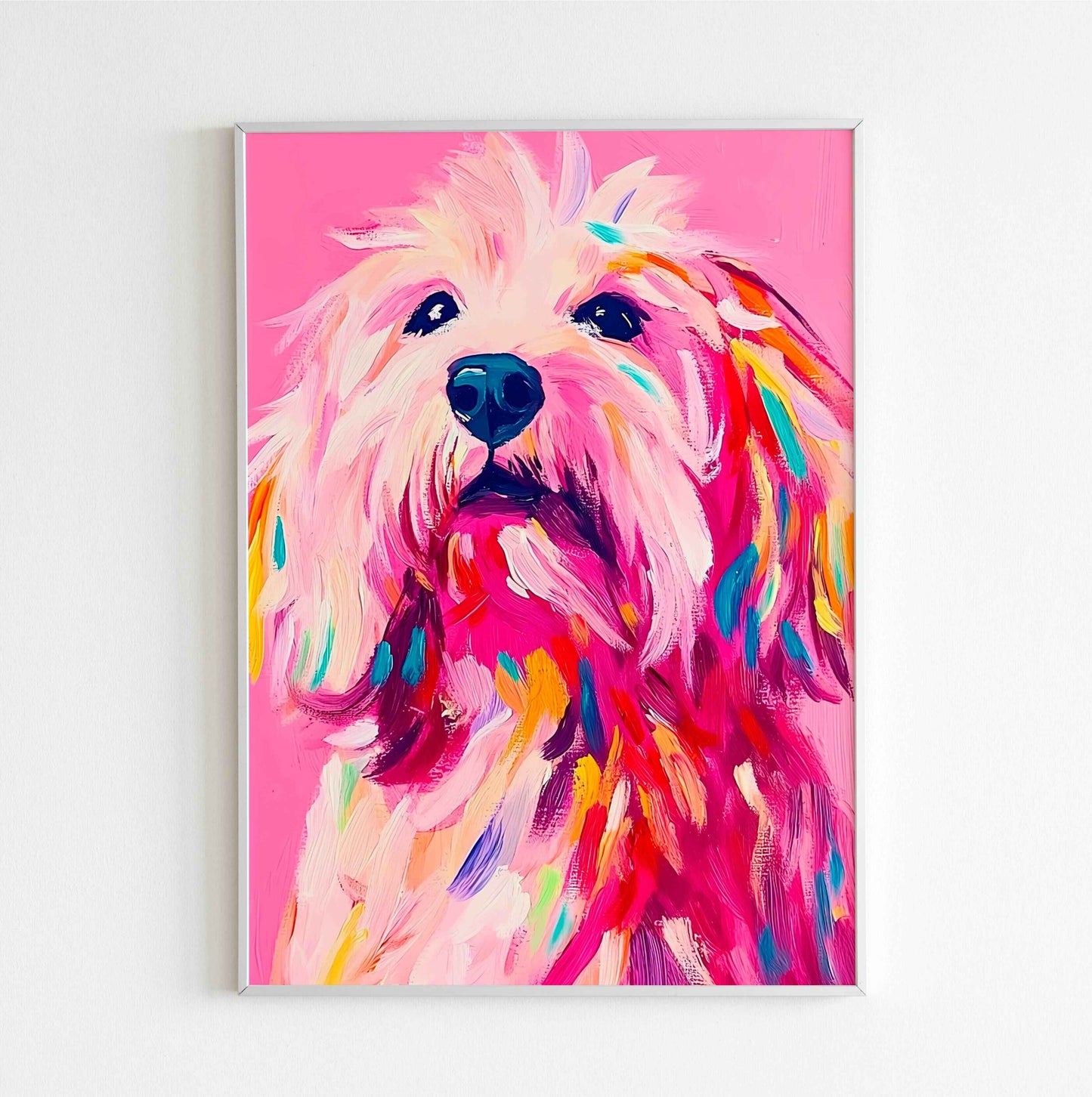 shaggy dog whimsical pet illustration poster digital download for home decor
