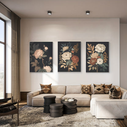Dark botanical wall art prints for farmhouse decor
