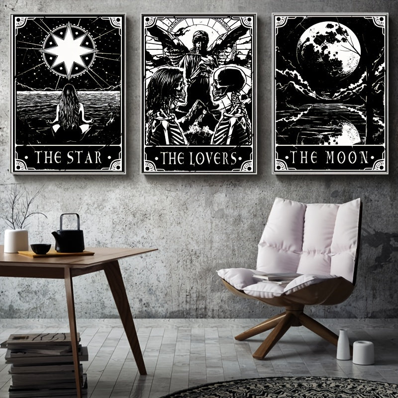 Dark tarot card wall art set for gothic bedroom decor
