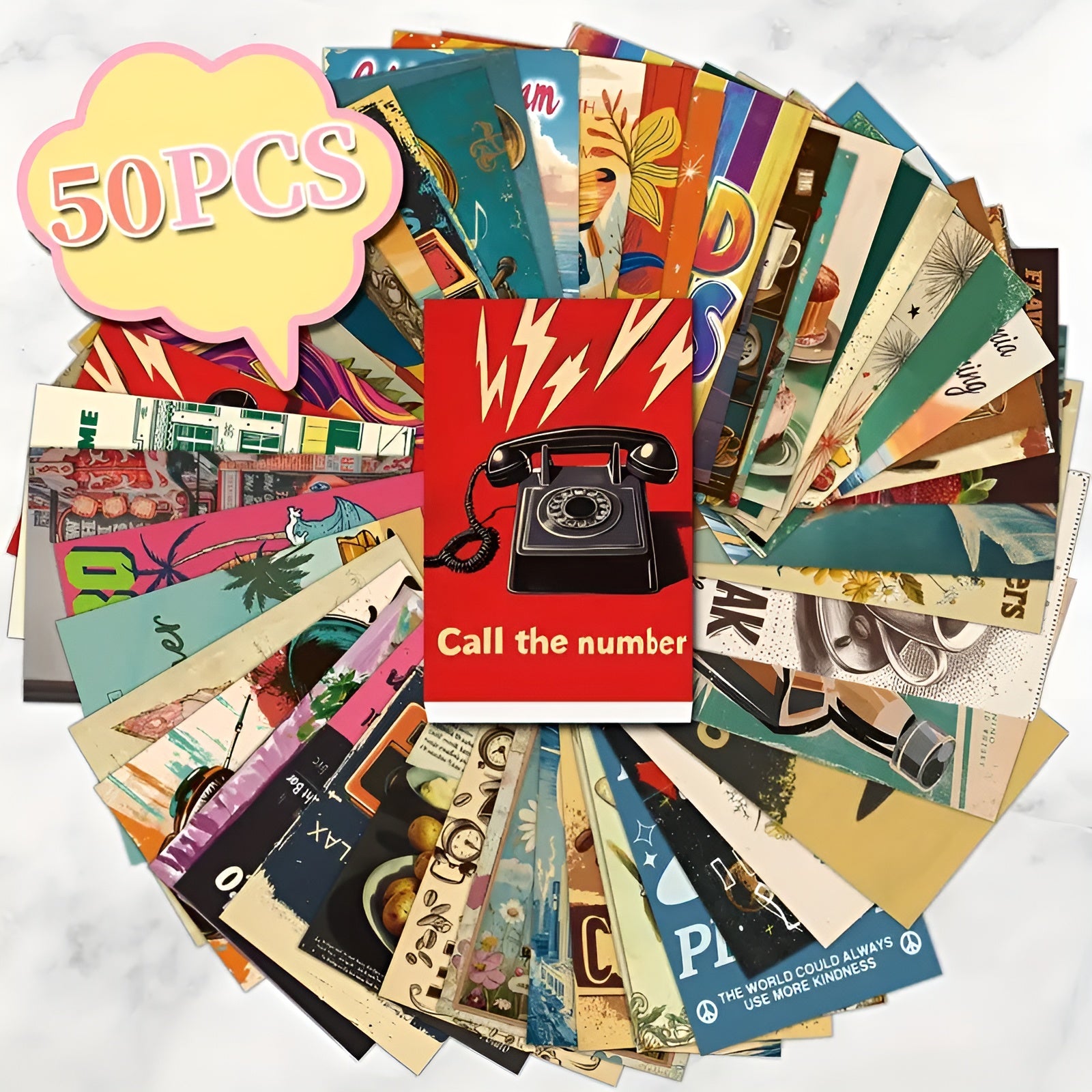 DIY collage kit with 50 artistic postcards for home accents
