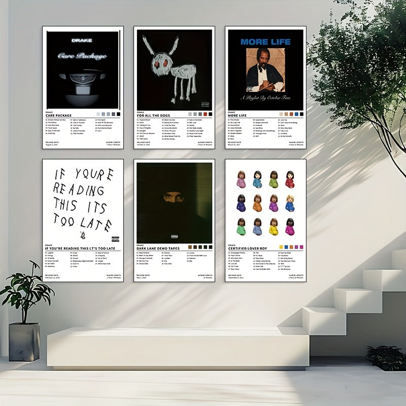 6-piece Drake-inspired canvas wall art set for music lovers
