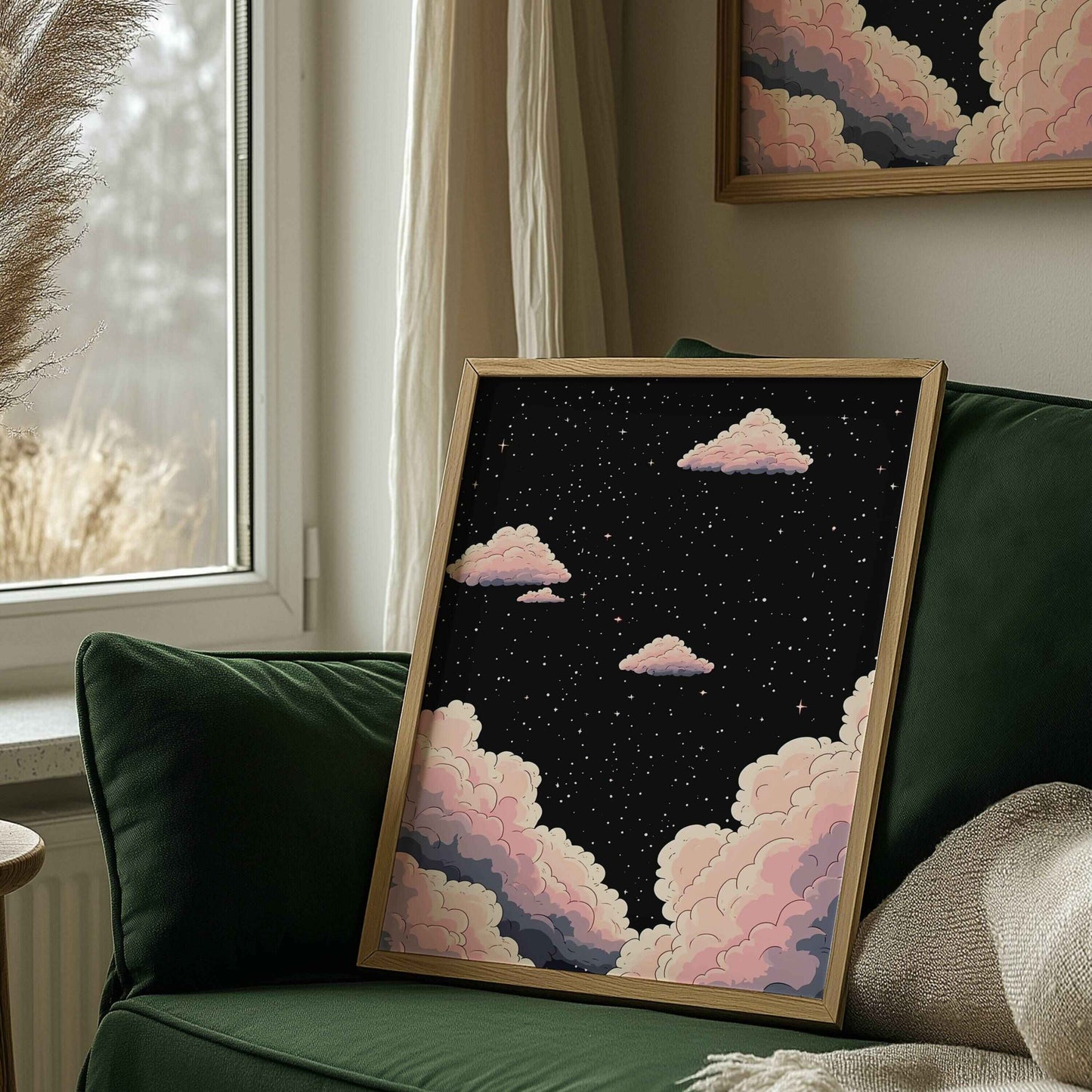 Starry and dreamy-themed print for peaceful interiors.	