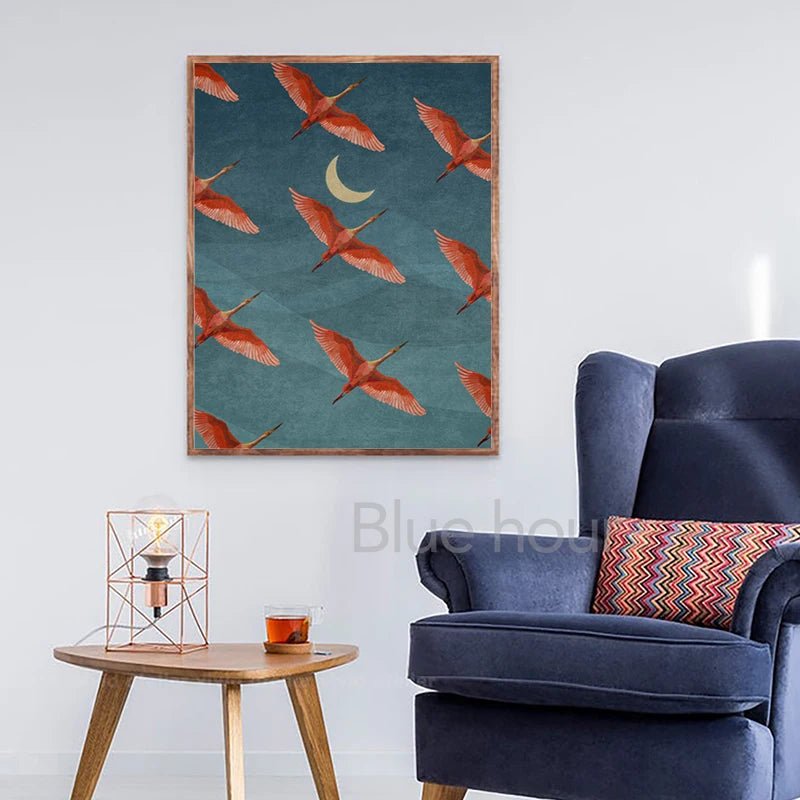 Eclectic Japanese bird artwork poster for home decoration

