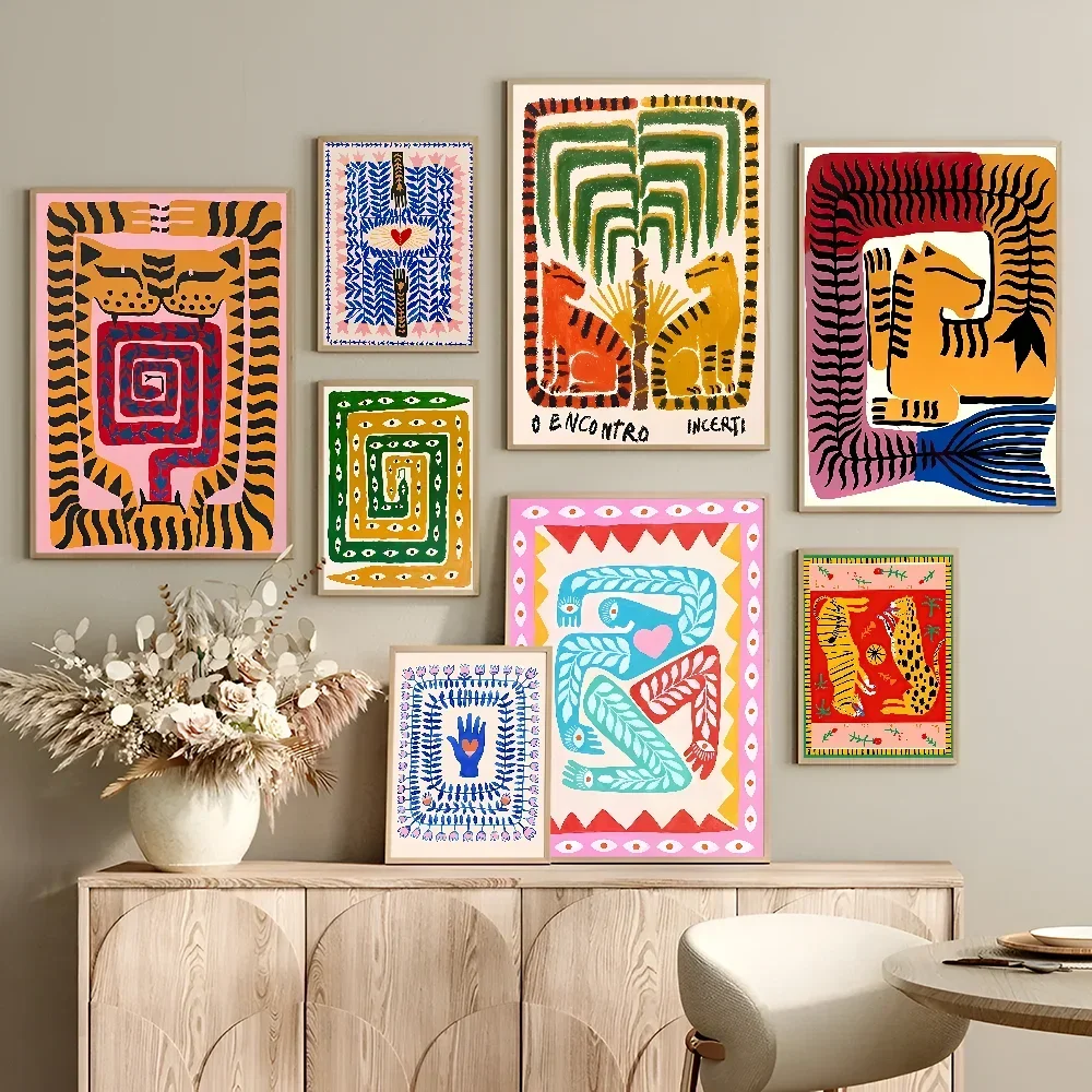 Egyptian colorful abstract tiger leopard vintage poster