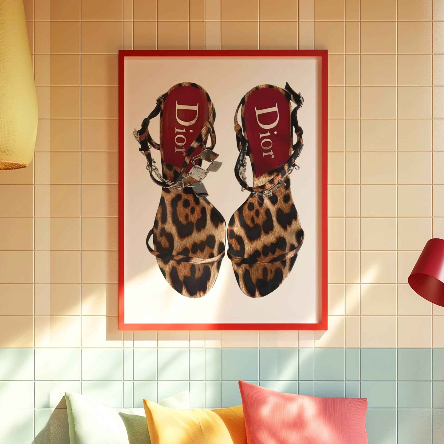 Trendy aesthetic art print featuring vintage cheetah heels.
