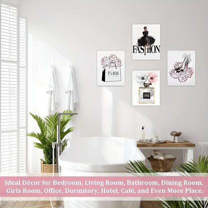 Elegant perfume and handbag wall art prints for stylish room decoration
