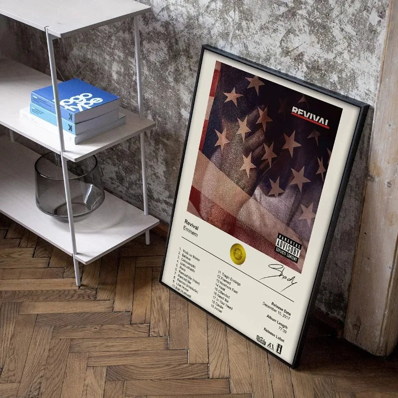 Canvas poster print of Eminem in 80s retro style for bedroom decor
