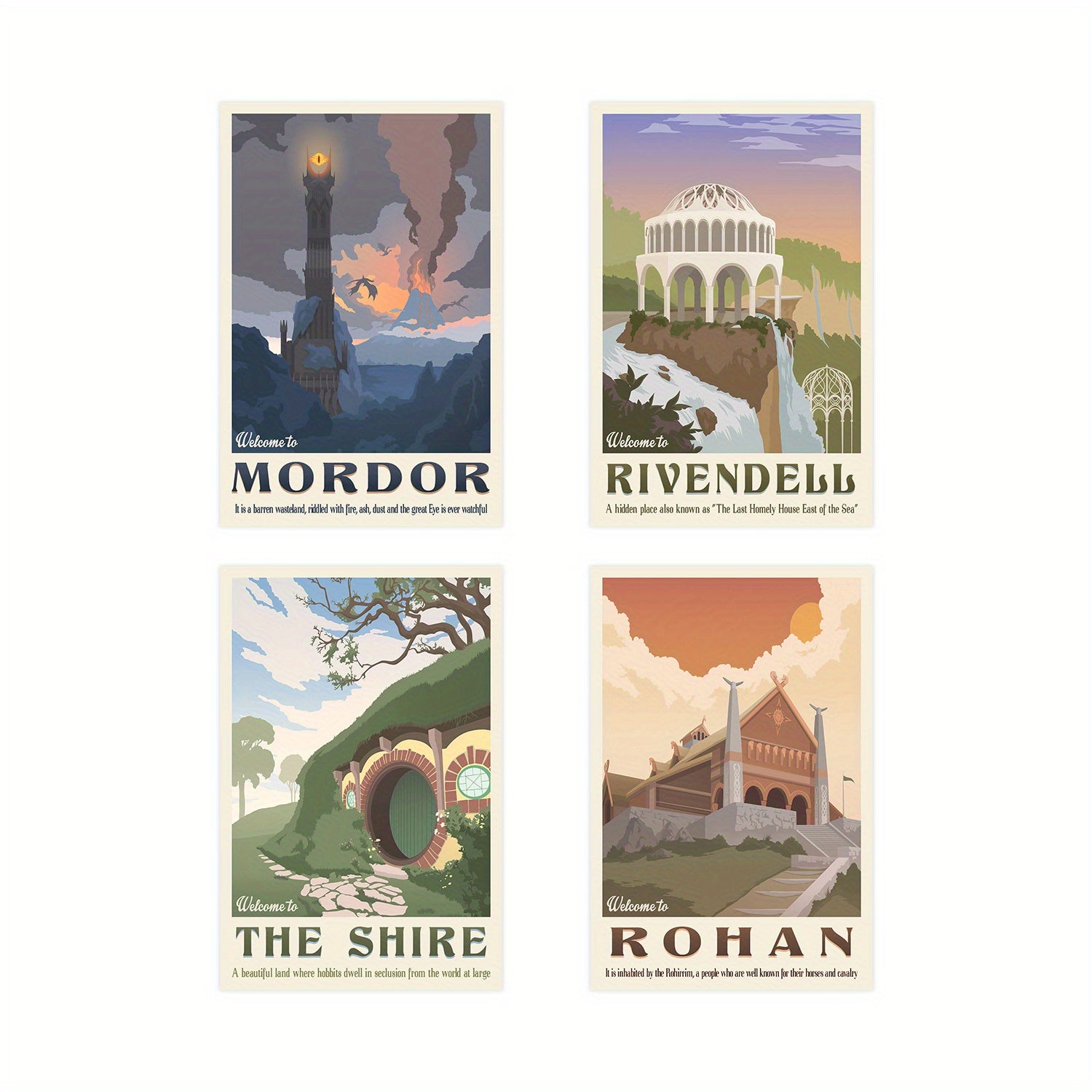 Lord of the Rings Middle Earth poster set for kitchen and bathroom decor
