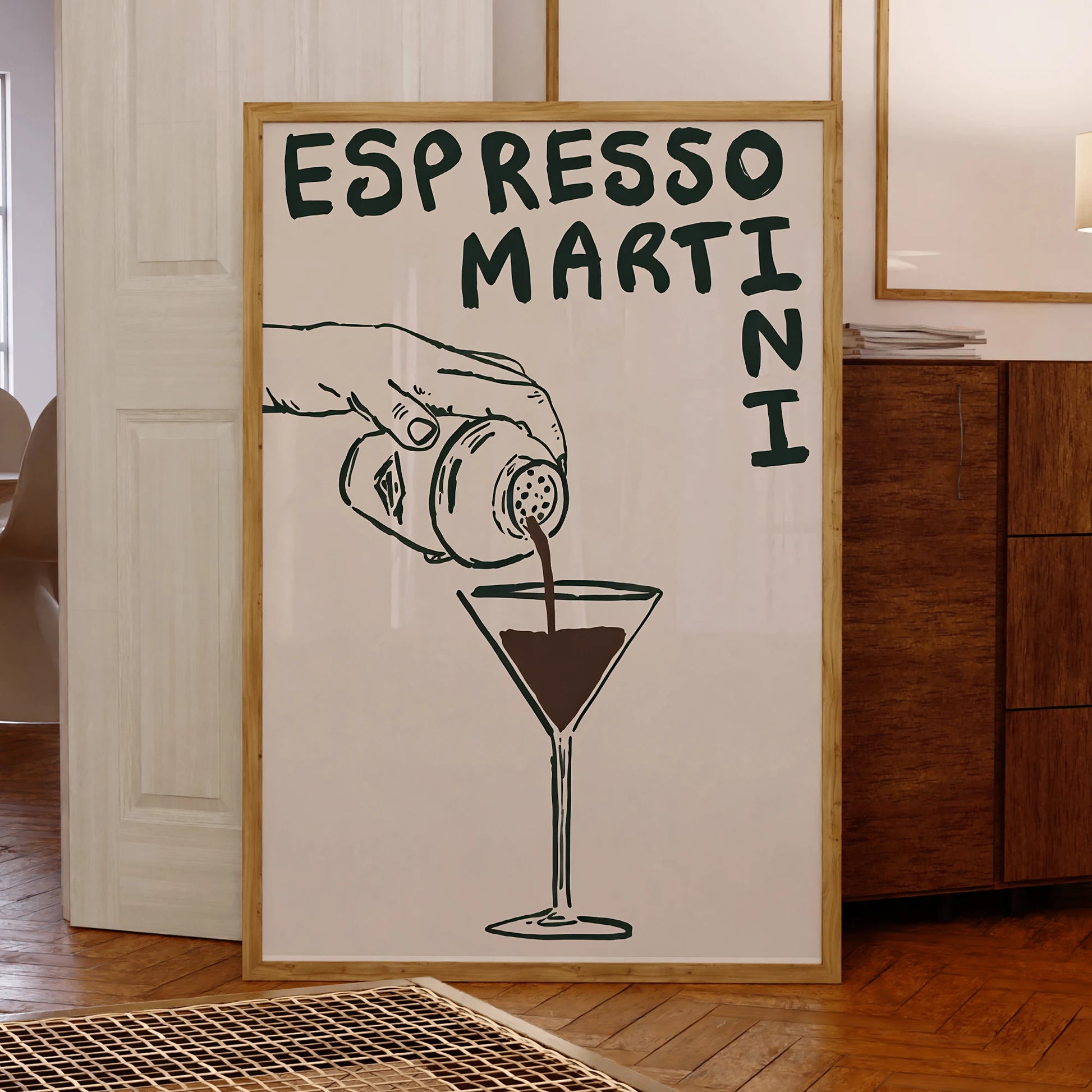 Modern espresso martini cocktail wall art print for stylish bar decor

