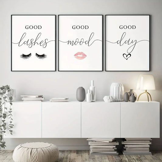 Eyelashes makeup vanity wall art set of 3 canvas prints