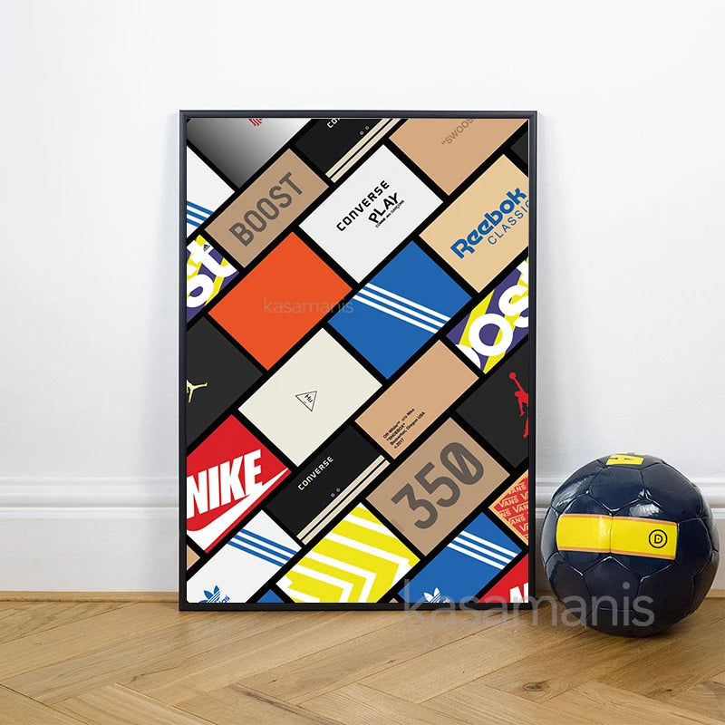 Modern fashion sneaker box wall poster canvas art for trendy home decor

