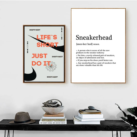 Fashion sneaker box wall art with motivational sneakerhead quote
