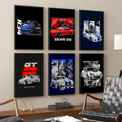 Fast and Furious GTR racing car poster self-adhesive wall art
