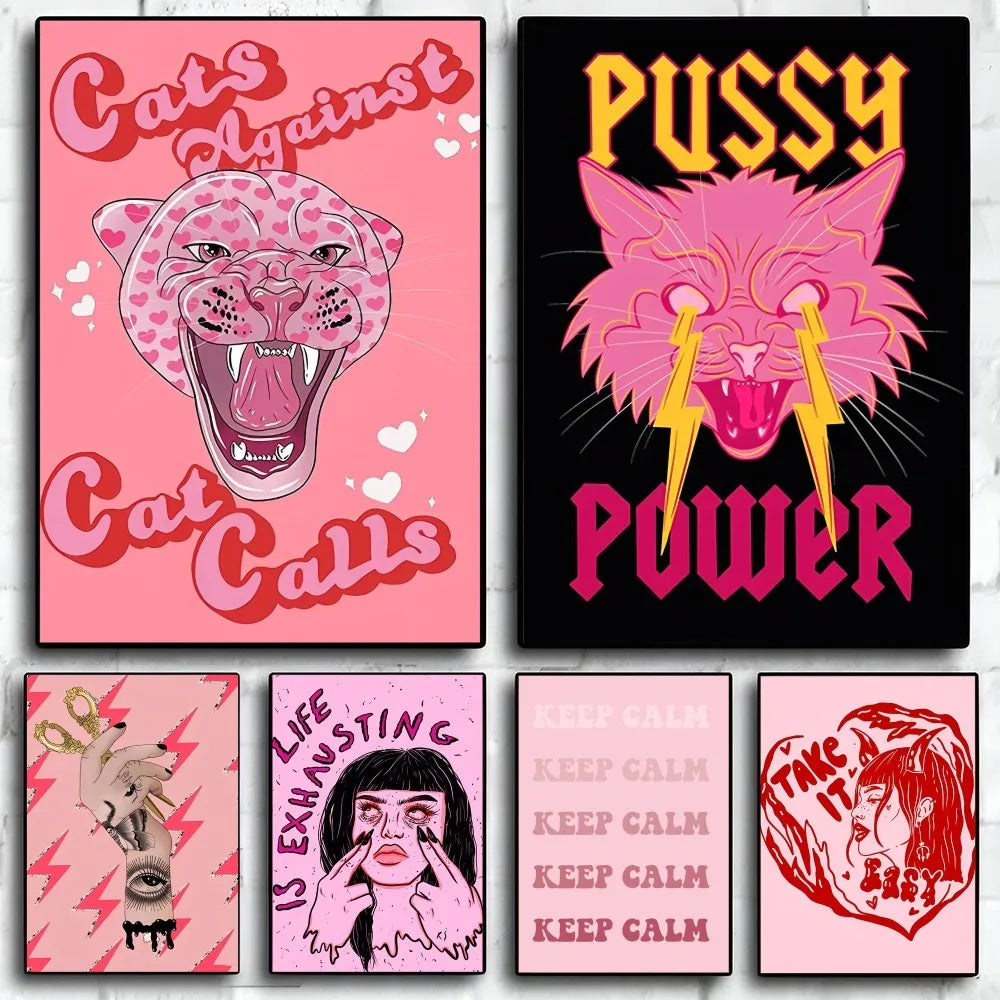 Feminist pink girl power poster waterproof sticker for wall decor

