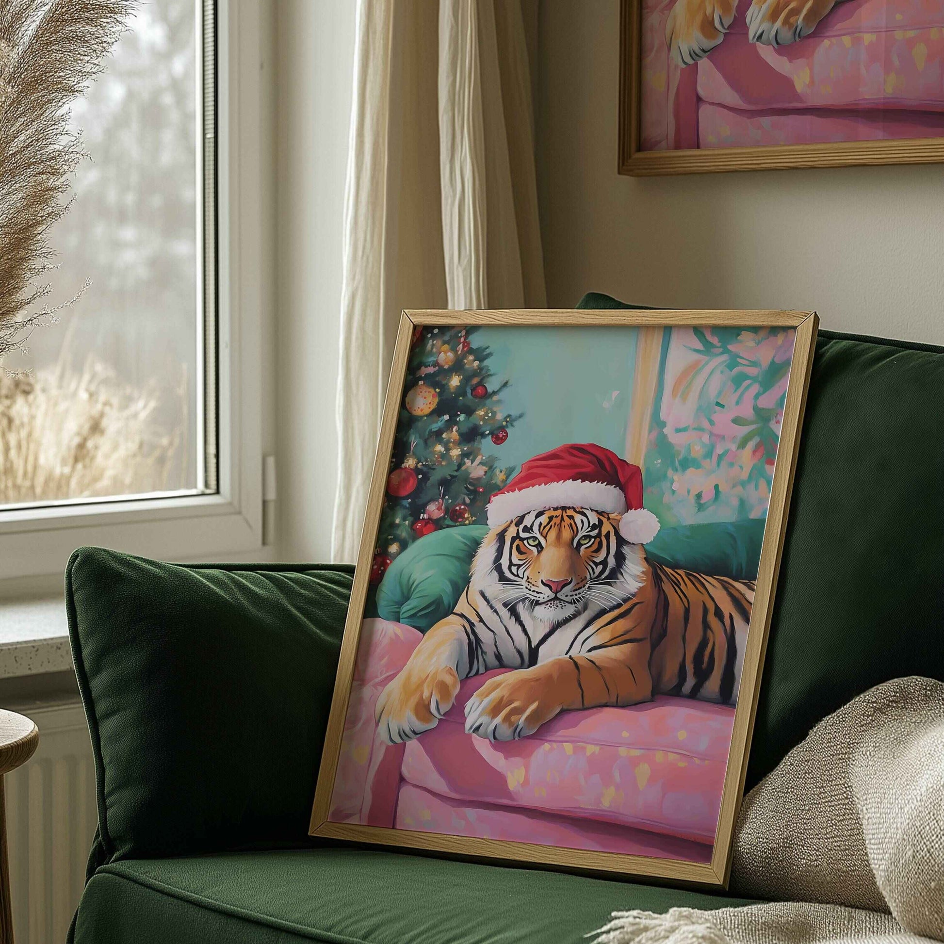 Fun Christmas Tiger print for holiday-inspired interiors.	